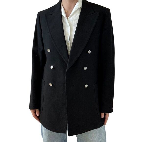 Vintage Seeger Black Wool Double Breasted Sport Coat Blazer Sz 40 - Picture 4 of 11